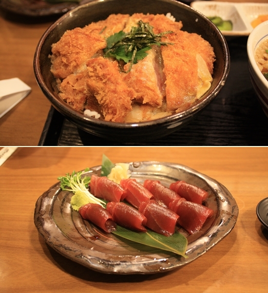 판교 현대백화점 미타니야의 덮밥과 사시미.