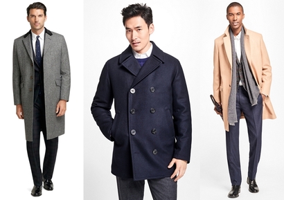 남성의 겨울 코트는 세 종류가 기본이다. 왼쪽부터 체스터필드 코트, 피 코트, 폴로 코트. 사진=Brooks Brothers
