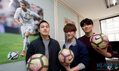 (왼쪽부터) 고고고알레알레알레의 공동 창업자 윤현중·이병욱·박진형 대표. 사진=고성준 기자