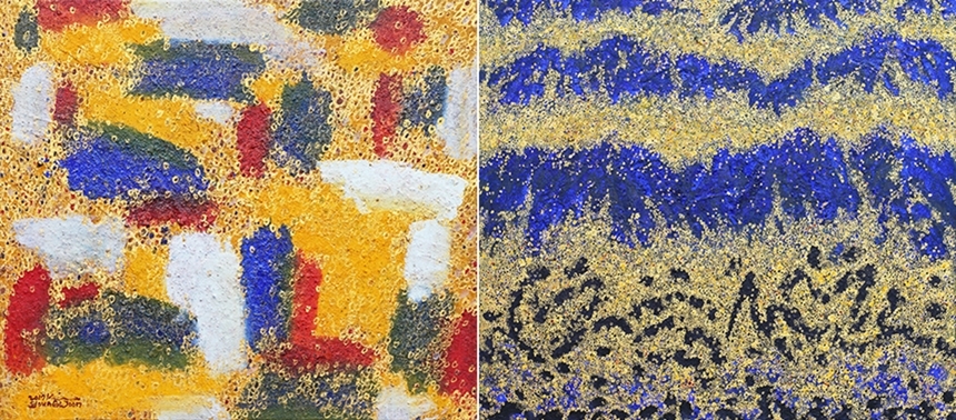 Khora-171109: 53.0X45.5cm mixed media 2017(왼쪽), Khora-171122: 110X110cm mixed media on canvas 2017