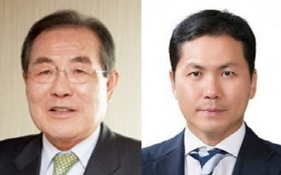 윤동한 한국콜마그룹 회장(왼쪽)과 아들 윤상현 사장. 사진=한국콜마