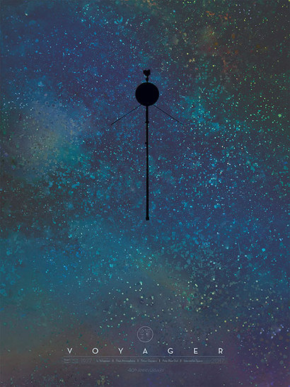 2015년 8월 25일 보이저 1호는 공식적으로 인류가 보낸 탐사선 중 처음으로 태양계 바깥, 성간우주 공간에 진입한 탐사선이 되었다. NASA가 이를 기념해 제작한 보이저 1호의 포스터. 사진=NASA/JPL-Caltech