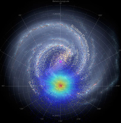 가이아 위성의 데이터를 통해 약 20억~30억 년 전 새롭게 태어났던 별들 300만 개의 공간 분포를 확인했다. 우리 은하의 스타 부머 시대에 태어난 별들이 분포한 모습이다. 사진=ESA/Gaia/DPAC, CC BY-SA 3.0 IGO