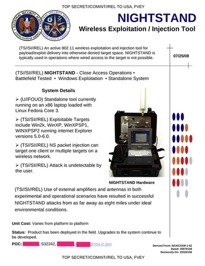 NSA의 비밀 사이버전 무기 ‘나이트 스탠드’. 사진=위키리크스