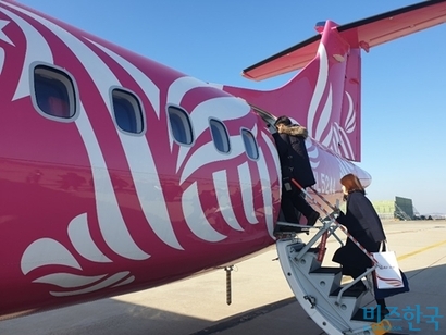 하이에어는 LCC들이 주로 채택하는 항공기 리스 방식 대신 2019년 6월에 ATR 72-500 1호기, 2019년 9월에 같은 기종 2호기를 직접 구입했다. 사진=이송이 기자