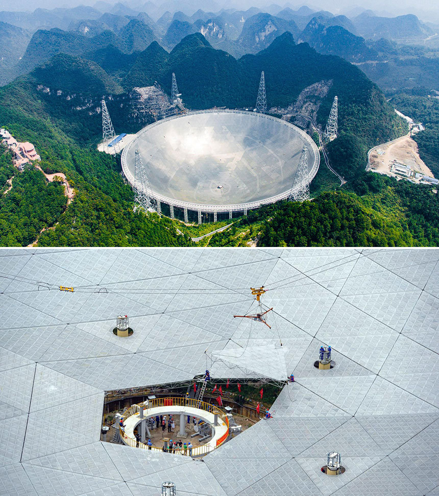 중국 구이저우성에 최근 완공해 관측을 시작한 세계 최대 크기의 전파 망원경 FAST. 사진=Guizhou province