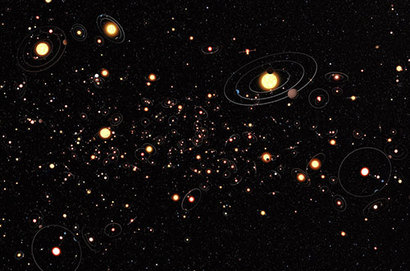 케플러 우주 망원경으로 발견한 곁에 행성을 거느리고 있는 별들의 모습을 모두 모아서 표현한 그림. 이처럼 외계행성은 전혀 특별하지 않은 너무나 흔한 곳이다. 이미지=ESA/Hubble/ESO/M. Kornmesser