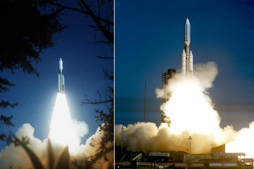 발사된 순서대로 보이저 2호(왼쪽), 보이저 1호의 발사 순간. 사진=NASA/JPL
