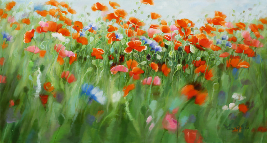 Natural Image(Poppy garden): 130x70cm Oil on canvas 2017