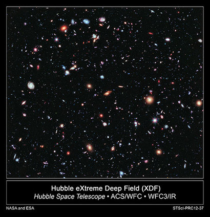 허블 우주망원경으로 관측했던 허블 익스트림 딥 필드에 담긴 만여 개 은하들. 사진 속 작은 밝은 점 하나하나는 별이 아니라, 별들이 수천억 개씩 모여 있는 은하들이다. 사진=NASA, ESA, and Z. Levay(STScI)