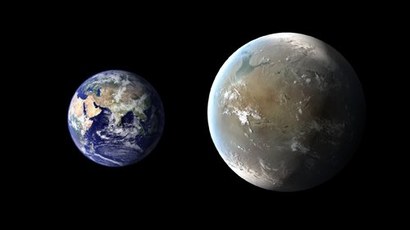 지구(왼쪽)와 외계행성 글리제 581c의 크기를 비교한 그림. 이미지=NASA