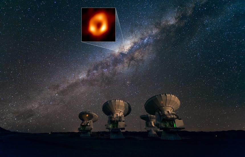 바로 지난주 천문학자들이 사건의 지평선 망원경(EHT, Event Horizon Telescope) 관측을 통해 우리 은하 중심부에 숨어 있는 초거대질량 블랙홀의 모습을 공개했다. (이 역사적인 관측 사진에 대한 자세한 해설은 다음 칼럼을 기대하시라.) 사진=ESO/EHT