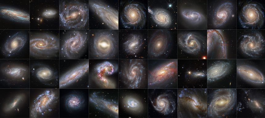 이번 논문에서 활용한 세페이드 변광성과 초신성을 모두 품고 있는 36개 은하들. 이미지=NASA, ESA, Adam G. Riess(STScI, JHU)