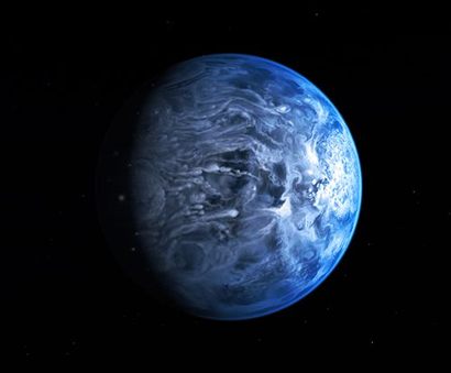 외계행성 HD189733b의 푸른 모습을 표현한 그림. 이미지=ESO/M. Kornmesser