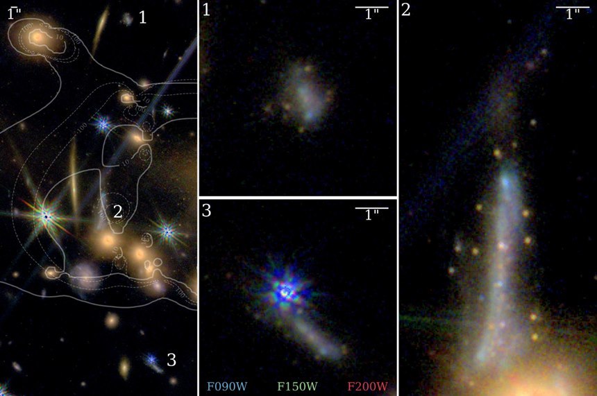 딥필드 이미지에 담긴 배경 은하 속 노란 점들이 은하에 살고 있는 구상성단이다.
