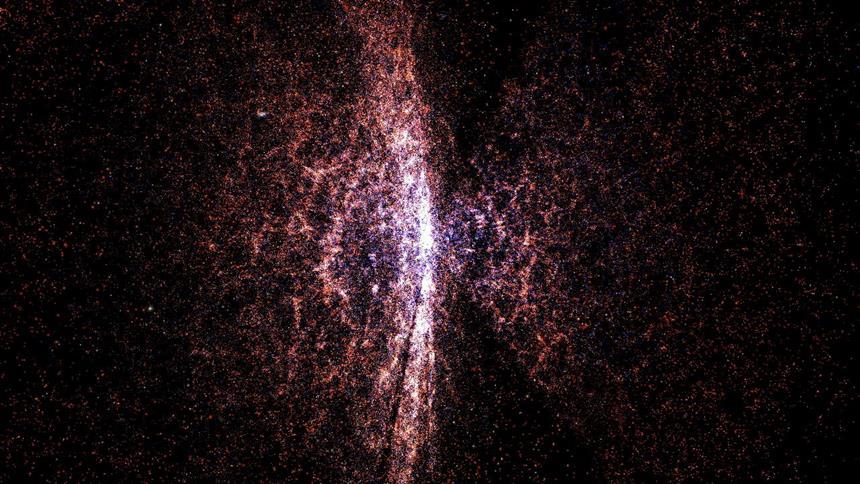 SDSS로 관측한 은하들의 분포를 3D 지도로 재구성한 그림. 사진=NASA/University of Chicago and Adler Planetarium and Astronomy Museum