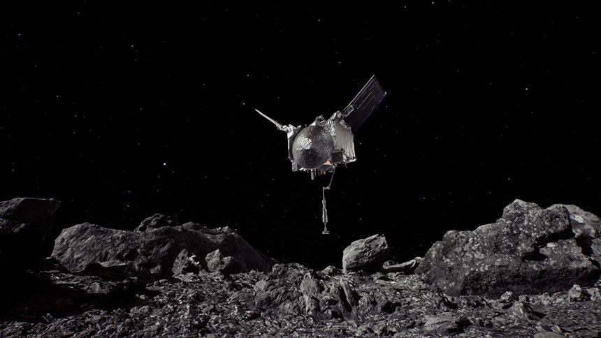 오시리스-렉스 탐사선이 소행성 베누를 탐사하는 모습. 사진=NASA