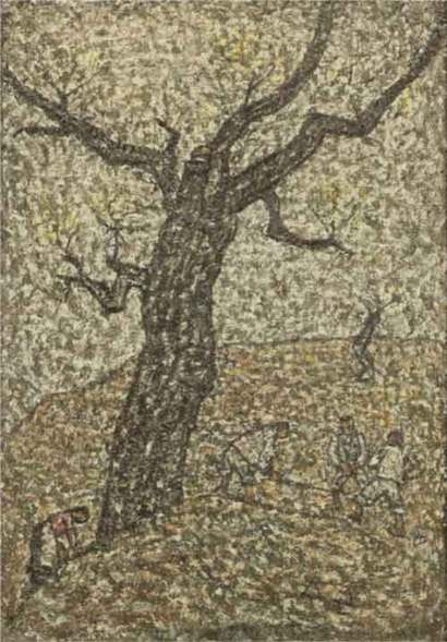 박수근-Under trees(나무 아래) 37.5×26.0cm 하드보드에 유채 1961년. ⓒ박수근연구소