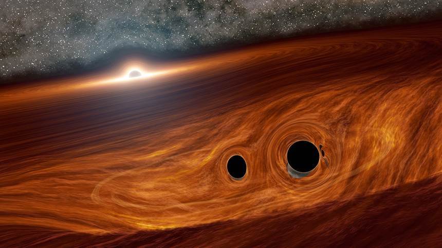비교적 가벼운 항성 질량 블랙홀들과 달리 초거대 질량 블랙홀들은 충돌과 병합 여부가 검증되지 않았다. 사진=NASA