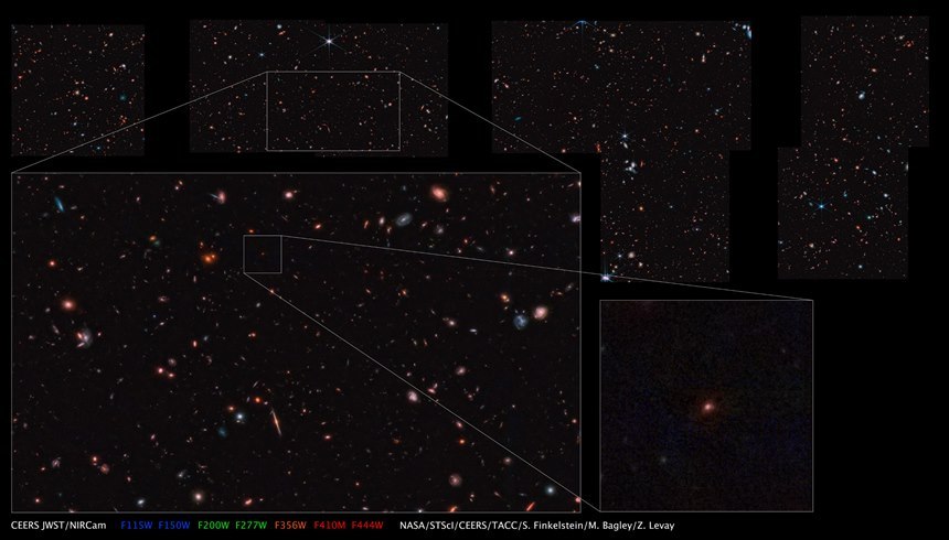 CEERS 관측으로 지금까지 파악된 가장 먼 은하 ‘메이시의 은하’. 사진=NASA/STScI/CEERS/TACC/S. Finkelstein/M. Bagley/Z. Levay.