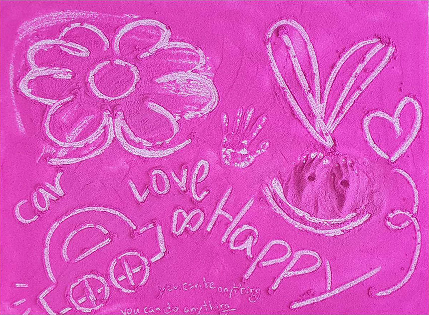 #02 Island(love&happy, Mom's Photo Album Azalea Flower hot pink): 116.8x91cm Mixed media on canvas 2022