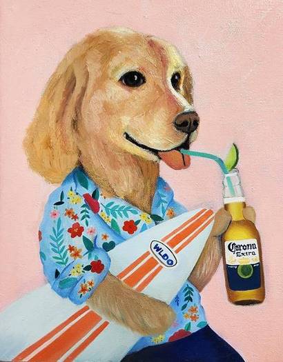 'Corona' in Paw 'Retriever': 27.3×34.8cm Oil painting&mixed media 2024