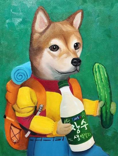 '장수' in Paw 'Jindo': 27.3×34.8cm Oil painting&mixed media 2024