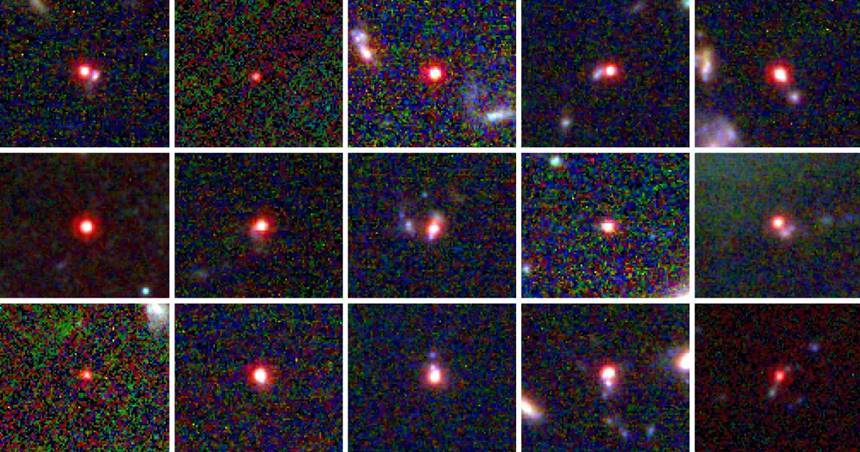 제임스 웹으로 관측한 딥필드 사진에서는 빨갛고 작은 얼룩으로 보이는 천체를 발견하게 된다. 사진=EIGER/FRESCO surveys