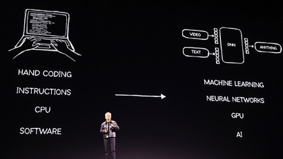 CES 2025에서는 AI를 어떻게 일상에 적용할지가 주요 화두다. 6일 오후​(현지시각) 미국 네바다주 라스베이거스 만달레이베이 컨벤션센터 내 미셀로브 울트라 아레나에서 젠슨 황 엔비디아 최고경영자가 기조연설을 하고 있다. 사진=연합뉴스